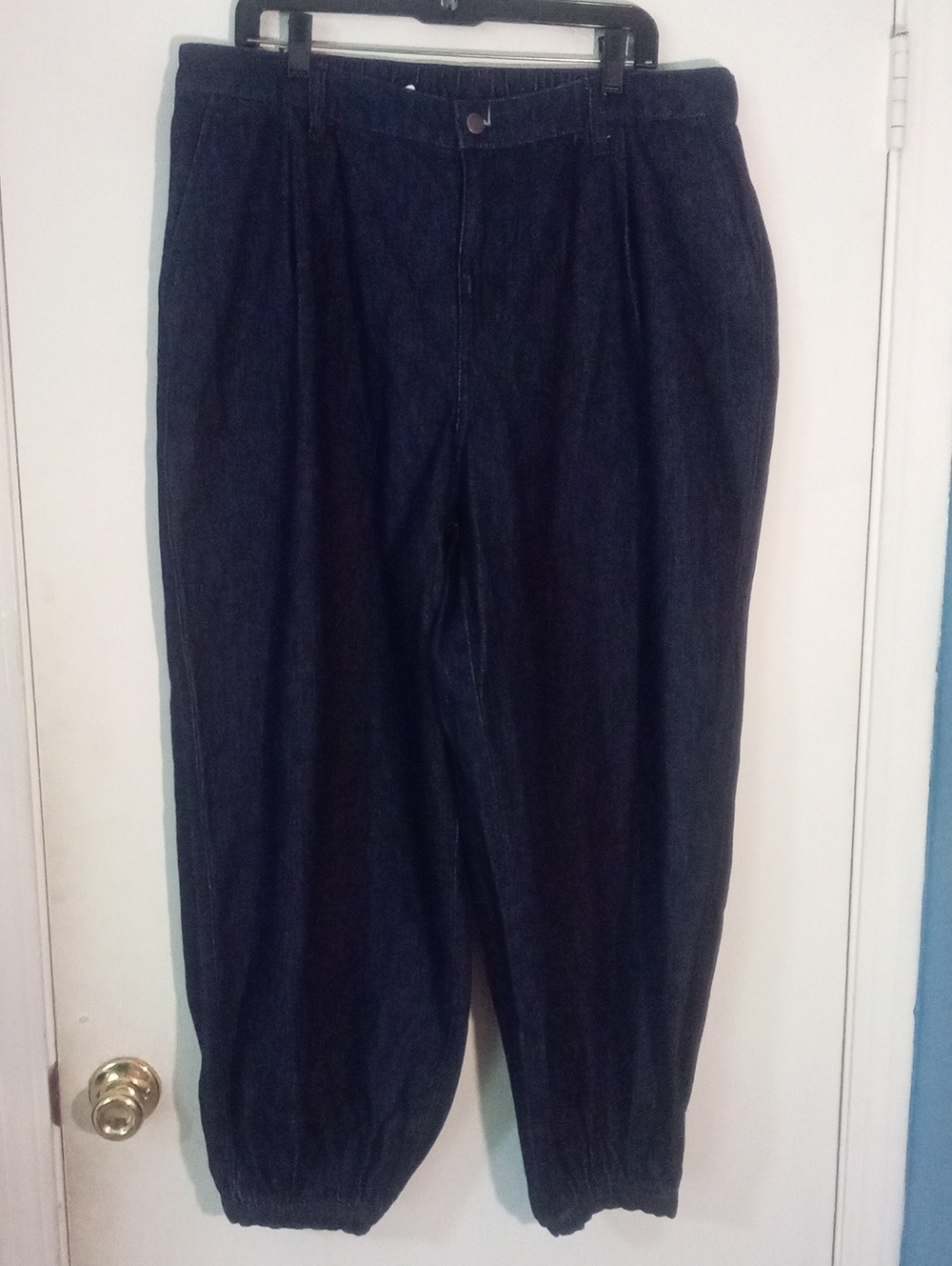* A New Day Dark Blue Elastic-Hem Jeans Large NWT $45 Balloon Leg Denim